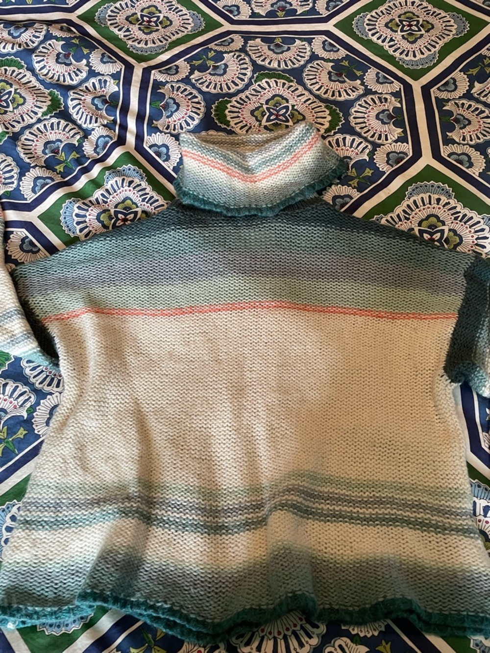Anthropologie Ombre Turtleneck Sweater - Cream, Teal & Coral